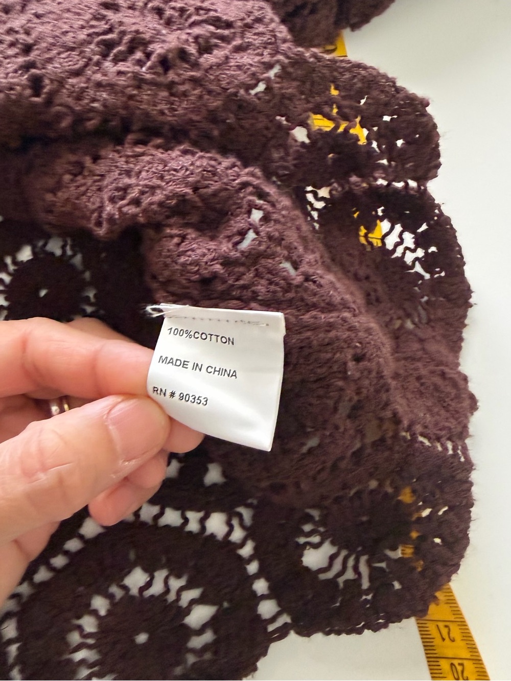 Brown Crochet Knit Cardigan Top Size Medium Long Sleeve Button Up Boho. - Picture 9 of 11